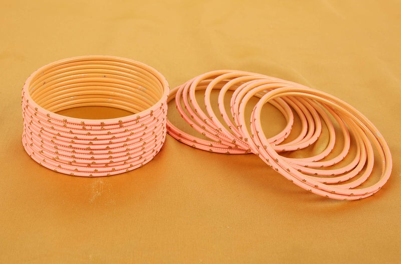 Touchstone NEW Colorful Bangle Collection Indian Bollywood Exclusive Matte Finish Peach Textured Color Designer Jewelry Large Size Bangle Bracelets. Set of 24 For Women - Image 3